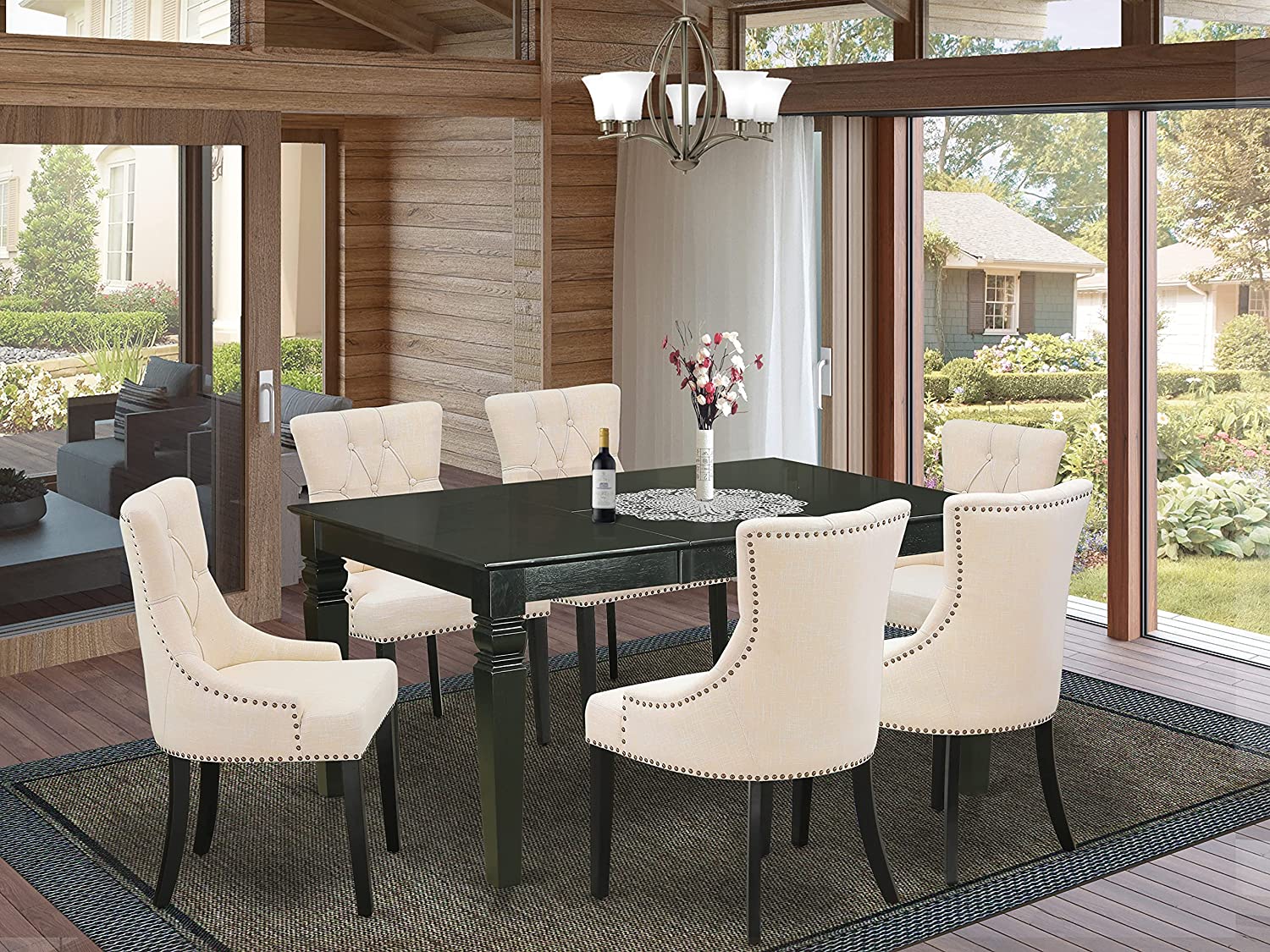 East West Furniture WEFR5-WHI-18 Dining Room Table Set, Linen White